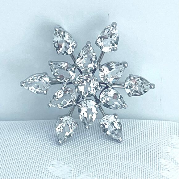 Vintage Sterling Silver Snowflake Starburst Brooch Pendant Crystal 925 - Picture 1 of 11